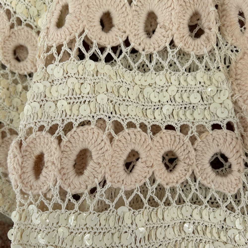 Crochet and sequin cropped short sleeve cardigan - Picture 4 of 4